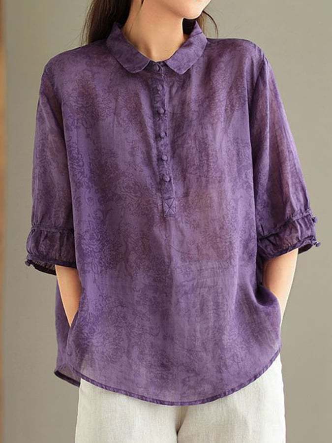 Fashion Print Lapel Collar Oversized Cotton Shirt