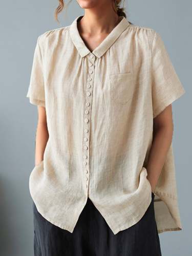 Solid Color Loose Casual Cotton Linen Shirt