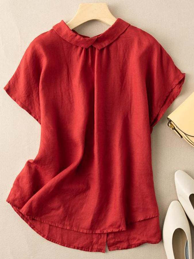 Cotton Linen Solid Color Casual Top