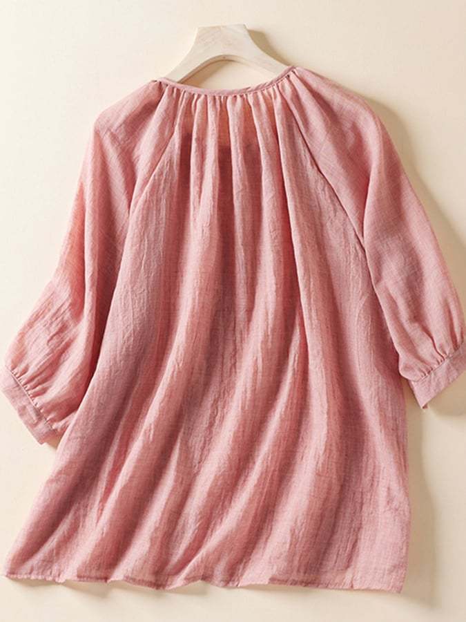 Solid Color Loose Lace Cotton Shirt