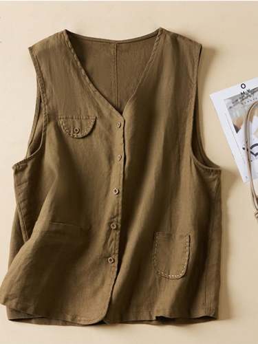 Cotton And Linen Sleeveless Versatile Vest Cardigan