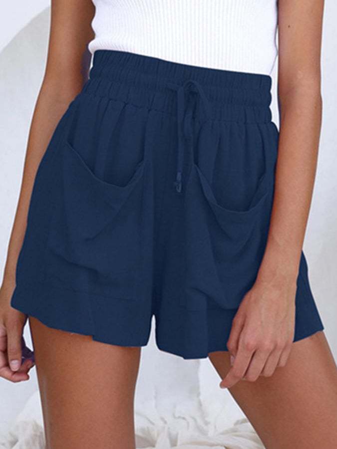 Cotton And Linen Drawstring All-match Wide-leg Casual Shorts