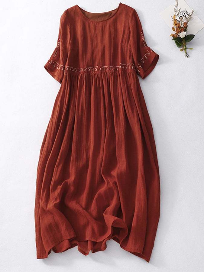 Cotton And Linen Embroidered Loose Dress