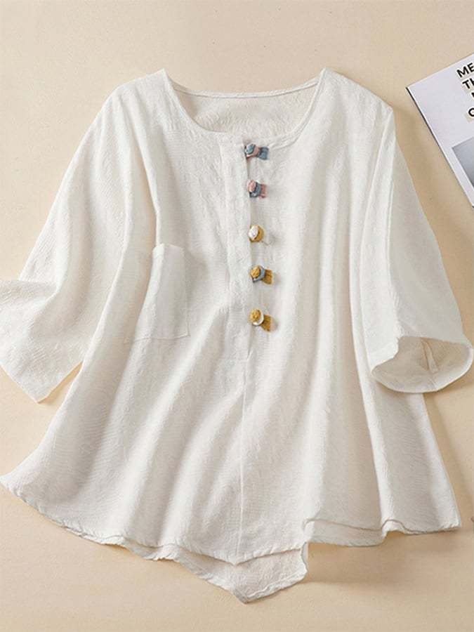 Loose Irregular Short-Sleeved Cotton Linen Shirt