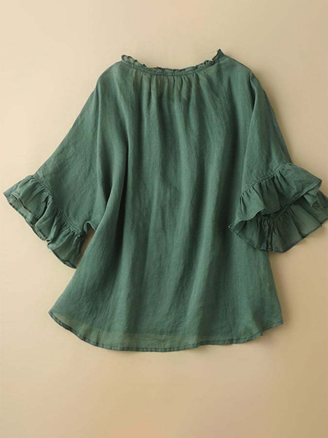 Cotton And Linen Retro Ruffled Shirt