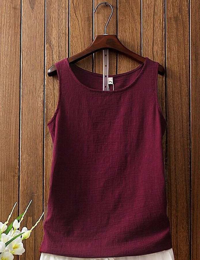 Women's Vintage Cotton Linen Solid Color Suspender T-shirt