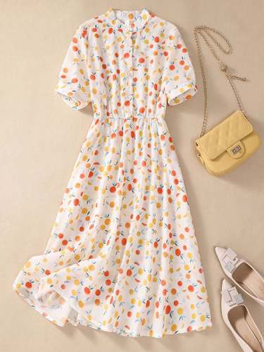 Thin Cotton And Linen Floral Double Layered Waistband Slimming Dress