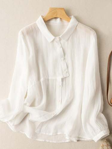 Solid Color Loose Slim Cotton Linen Shirt