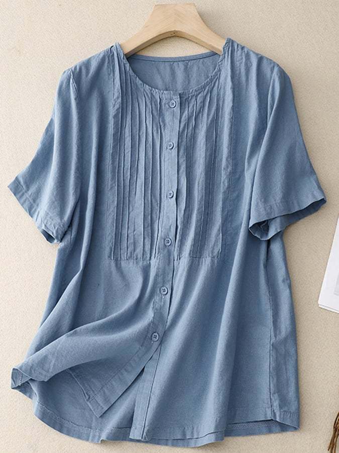 Cotton Linen Solid Color Casual Top