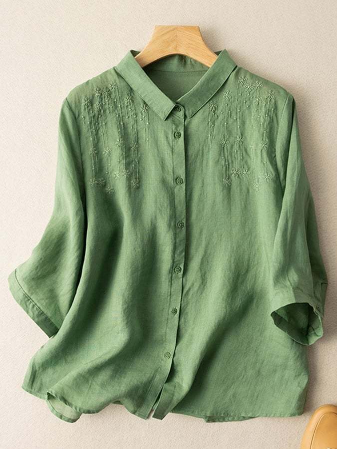 Embroidered Loose Retro Lapel Shirt