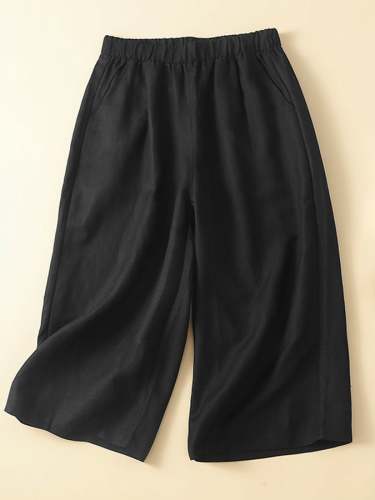 Cotton Straight Tube High Waisted Casual Capris Pants