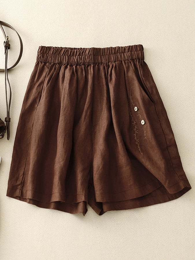 Elastic Waist Casual Embroidered Shorts