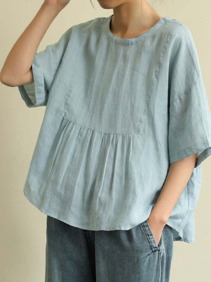 Cotton Vintage Loose Solid Color Empire Shirt