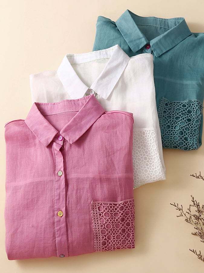 Cotton Linen Hem Drawstring Pocket Casual Shirt