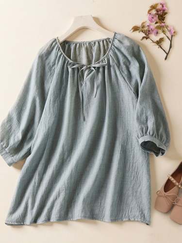 Solid Color Loose Lace Cotton Shirt