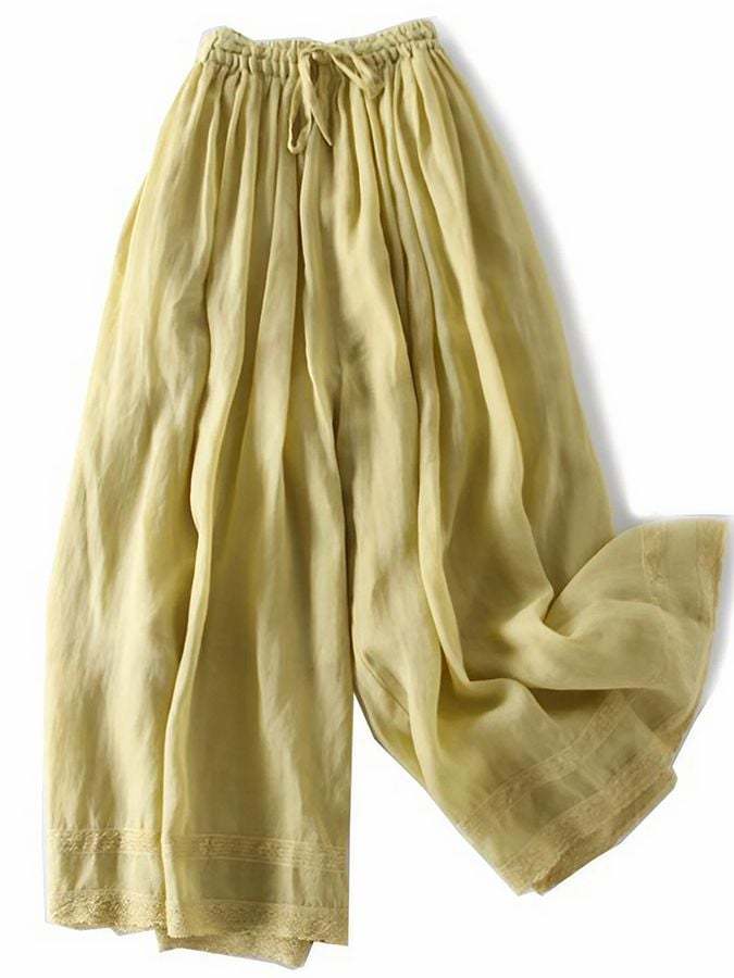 Cotton Linen Lace Stitching Elegant Casual Pants