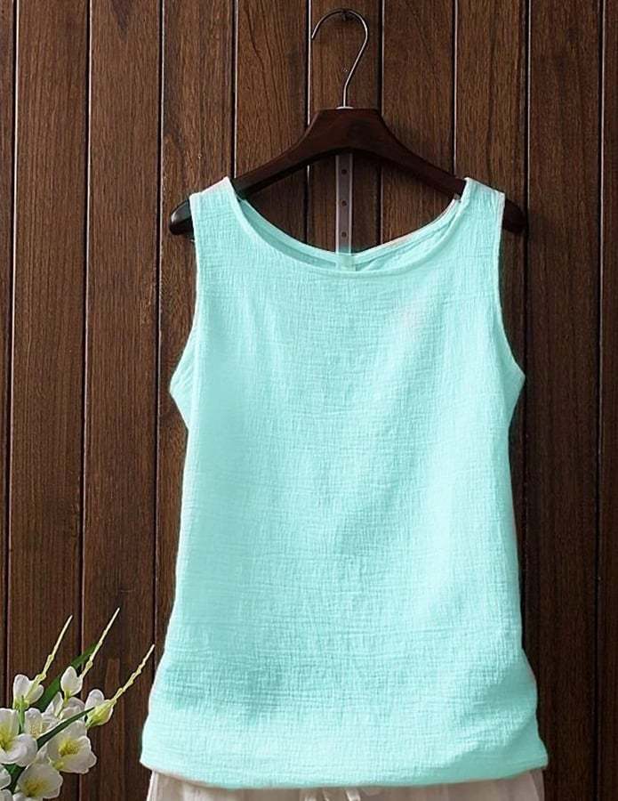 Women's Vintage Cotton Linen Solid Color Suspender T-shirt