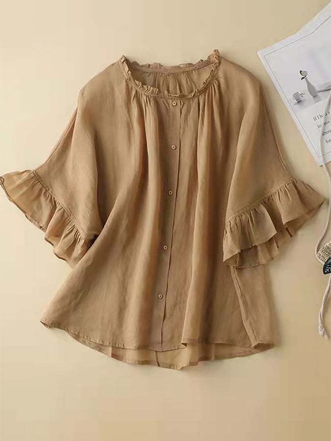 Cotton And Linen Retro Ruffled Shirt