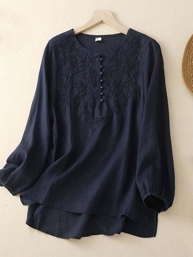 Cotton And Linen Embroidered Versatile Shirt