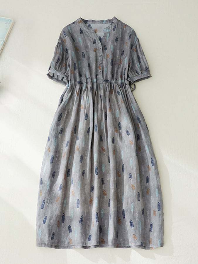 Lightweight Medium Length Cotton And Ramie Printed Dress