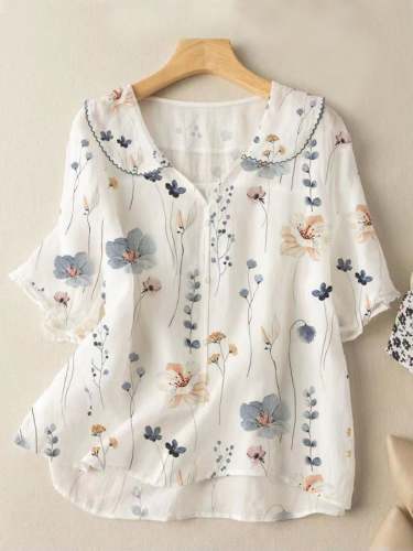 Fashion Print Loose All-Matching Cotton Shirt