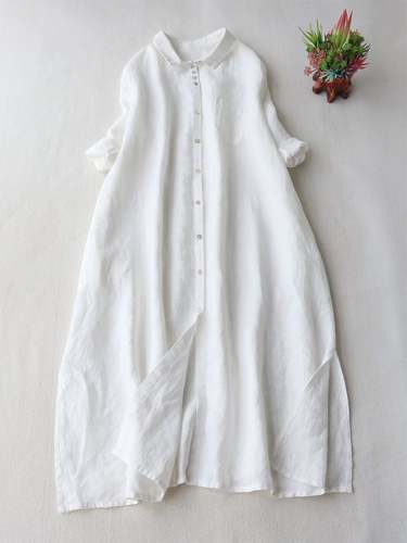 Literary And Retro Cotton Linen Shirt Dress