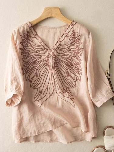 Embroidered Art Retro Casual Shirt