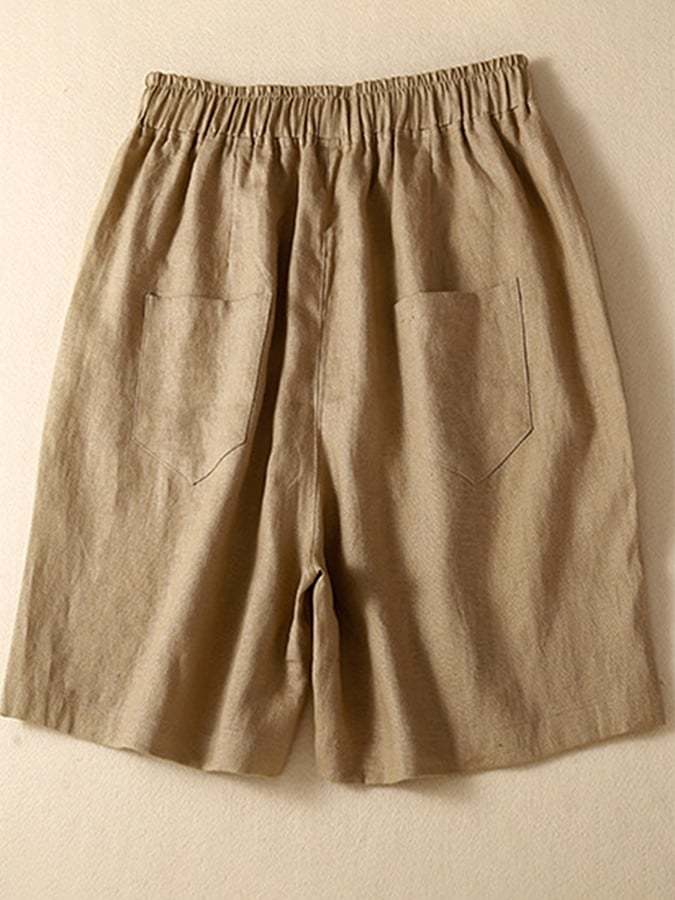 Cotton Linen Elastic Waist Loose Wide Leg Shorts