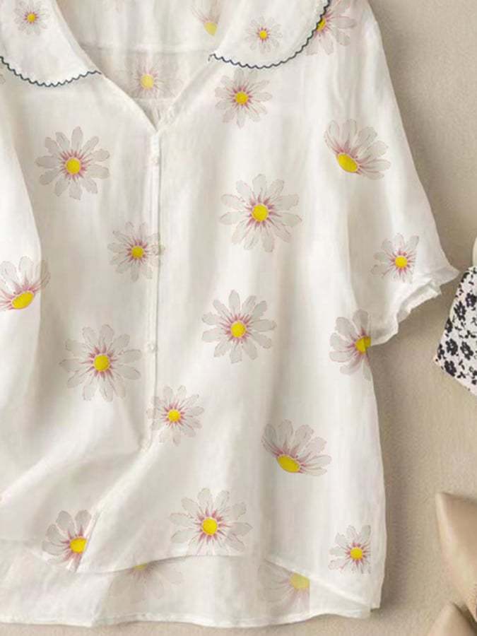 Fashion Print Loose All-Matching Cotton Shirt