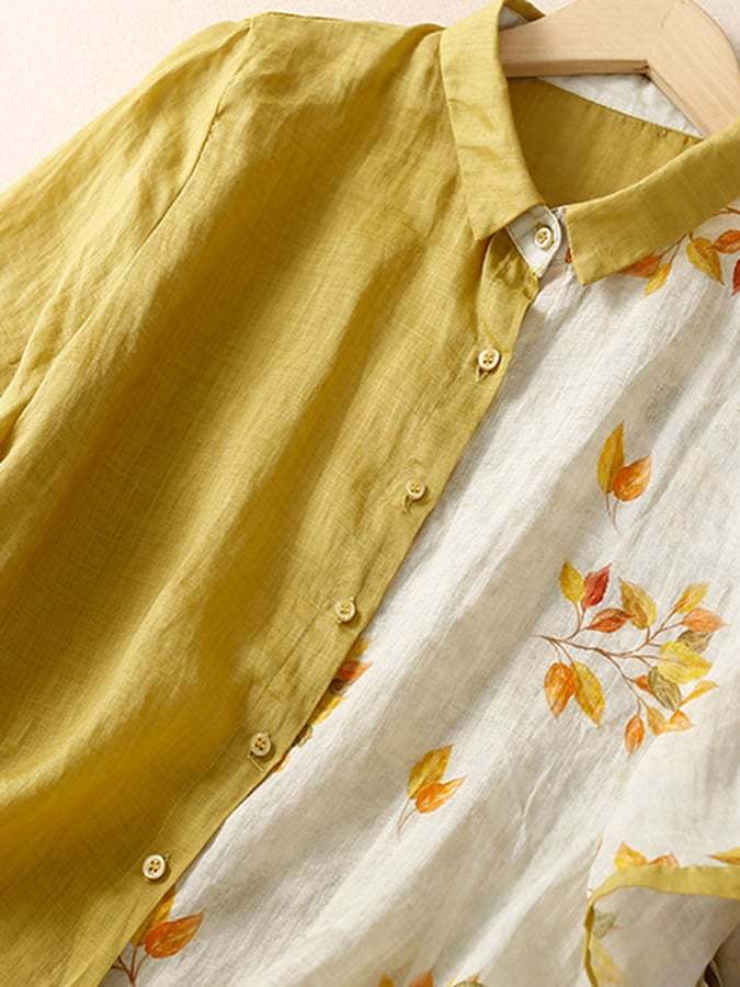 Vintage Paneled Printed Cotton And Linen Shirt
