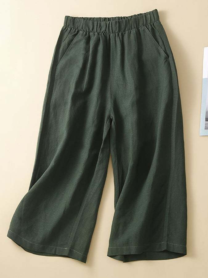 Cotton Straight Tube High Waisted Casual Capris Pants