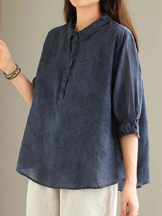 Fashion Print Lapel Collar Oversized Cotton Shirt