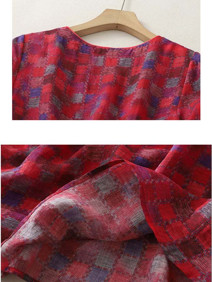 Ethnic Style Cotton Linen Printed Half Sleeve Dress