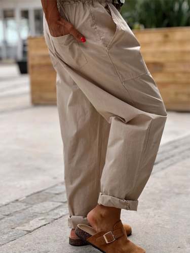 Women's Cotton Linen Loose Elastic Waist Drawstring Vacation Casual Pants