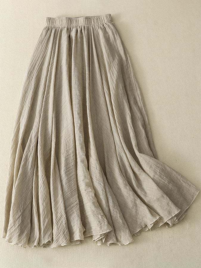 Cotton Linen Elastic Waist Casual Swing Skirt