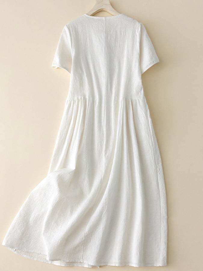 Ethnic Style Jacquard Retro Button Loose Cotton Linen Dress