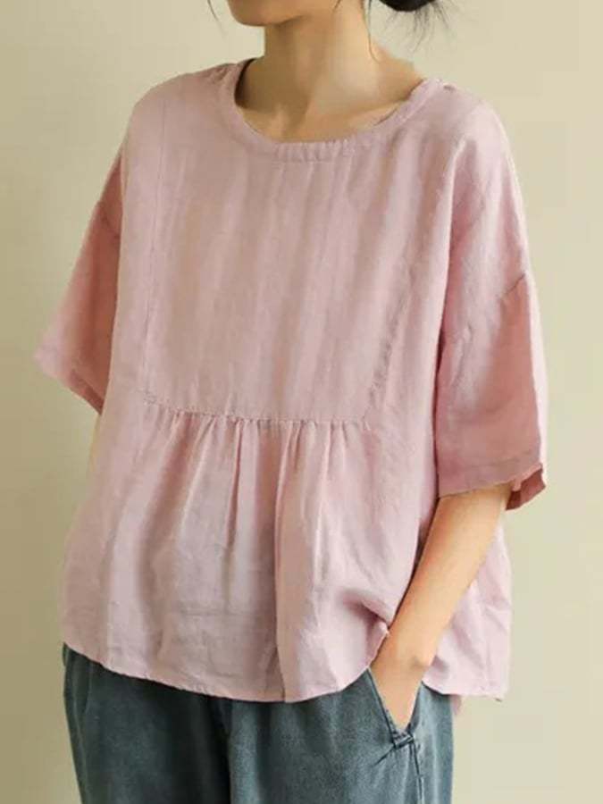 Cotton Vintage Loose Solid Color Empire Shirt