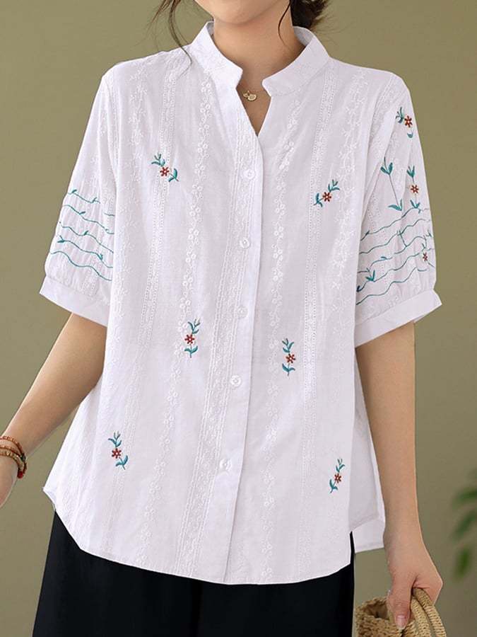 Vintage Embroidered Floral Button Down Shirt