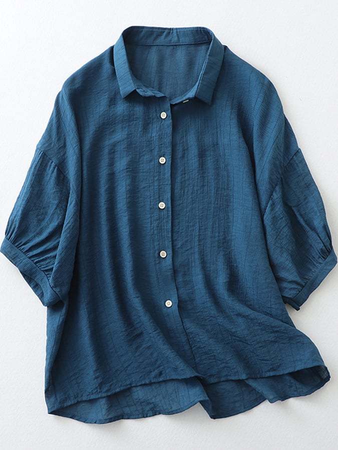 Cotton Linen Lapel Solid Color Casual Shirt