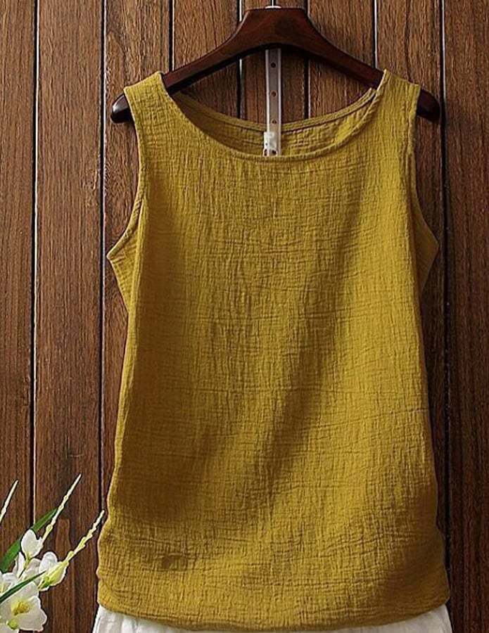 Women's Vintage Cotton Linen Solid Color Suspender T-shirt