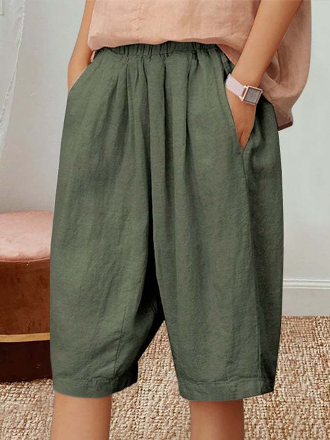 Cotton Linen High Waist Slim Casual All-match Cropped Pants