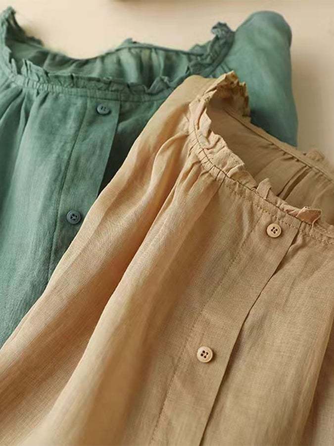 Cotton And Linen Retro Ruffled Shirt