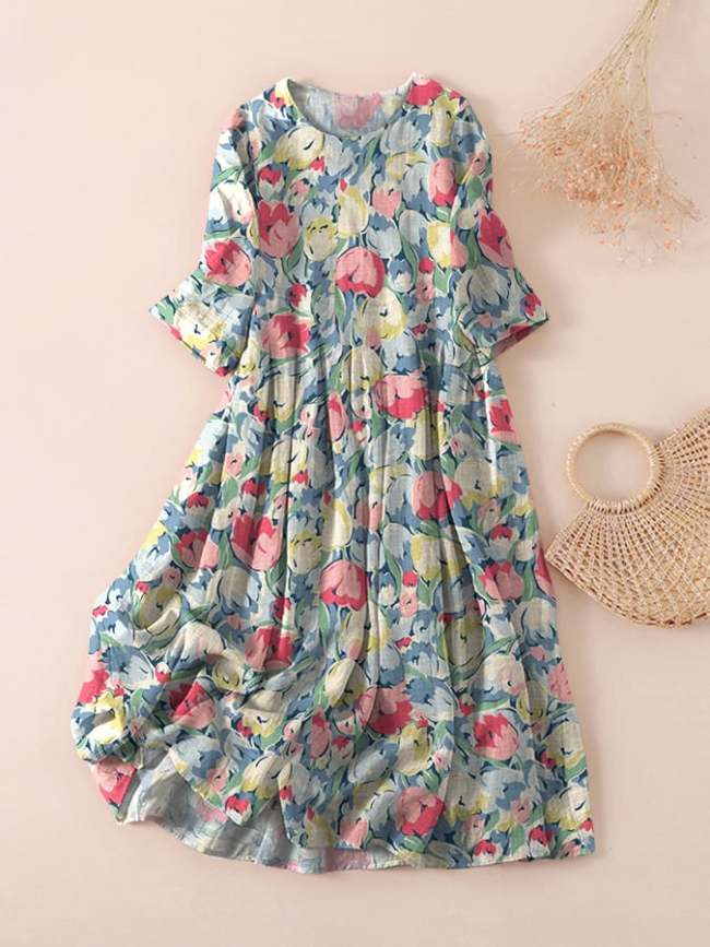 Ladies Fashion Floral Design Printed Dress