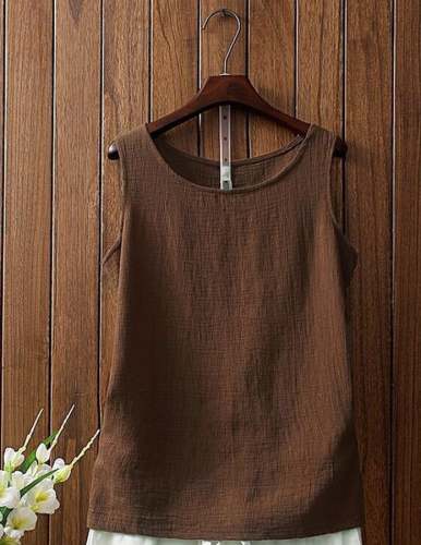 Women's Vintage Cotton Linen Solid Color Suspender T-shirt