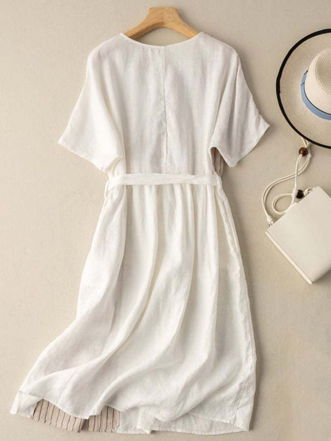 Linen And Cotton Striped Panel Dress