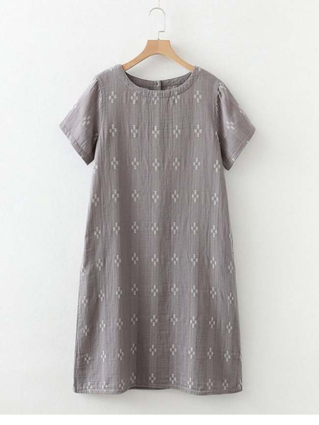 Cotton Linen Double Layer Cotton Yarn Loose Plaid Dress