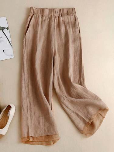 Casual Cotton Retro Color Matching Solid Straight Cropped Pants