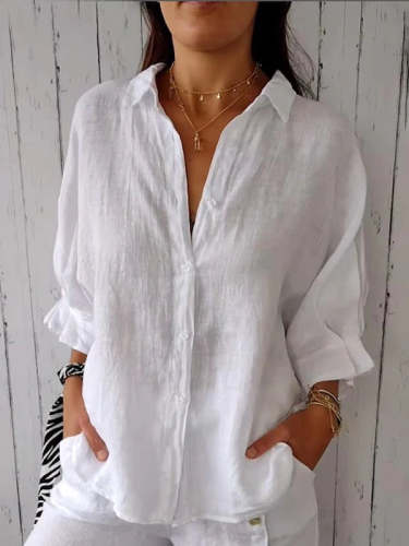 Cotton and Linen Tie Back Design Shirt