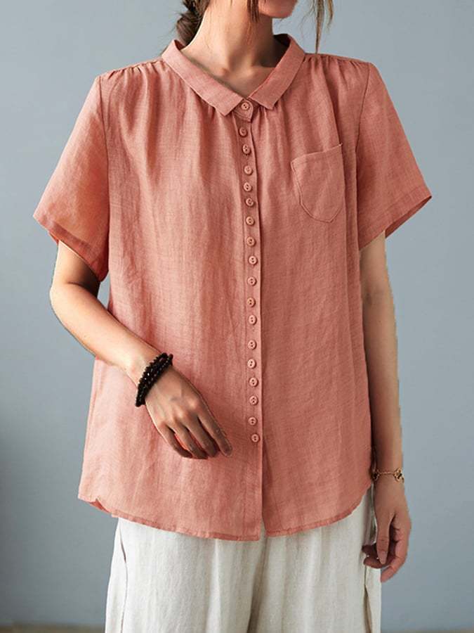 Solid Color Loose Casual Cotton Linen Shirt
