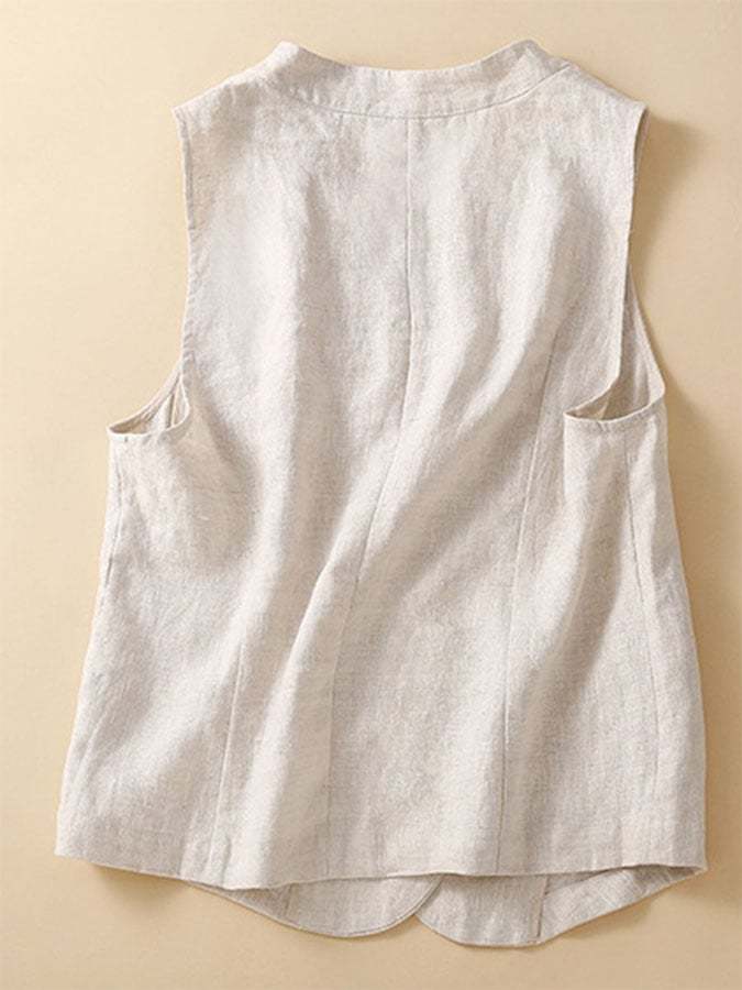 Linen V-neck Sleeveless Vest